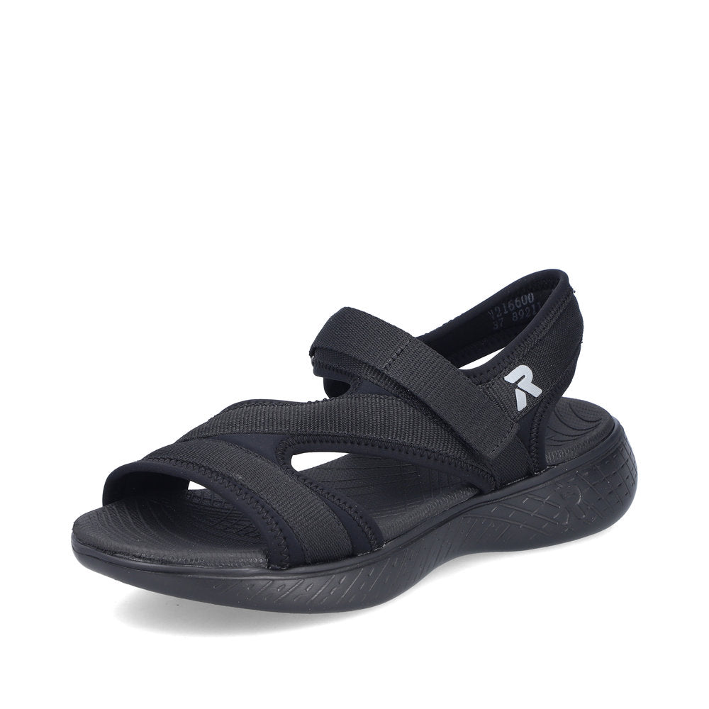 Rieker V2166 Sandali Da Trekking Donna – Nero, Tessuto Traspirante, Suola EVA Leggera, Chiusura A Strappo