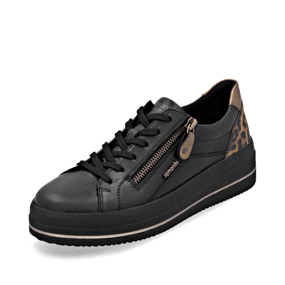 Remonte D1S06 Sneaker Basse Donna Con Inserti Largo, Idrorepellenti RemonteTEX - Pelle, Colore Nero/Bianco/Beige (verificare), Tacco 4,3 Cm